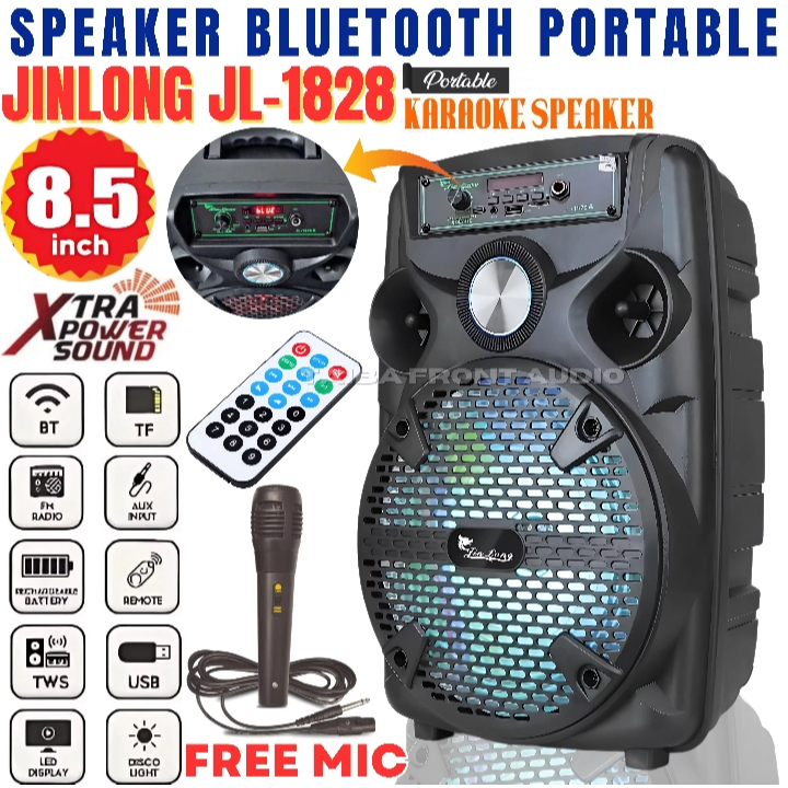 PROMO Speaker Bluetooth JINLONG JL 1828 JAGUNG LED 8'5 INCH Free Mic Kabel Karaoke + Remote - Speake
