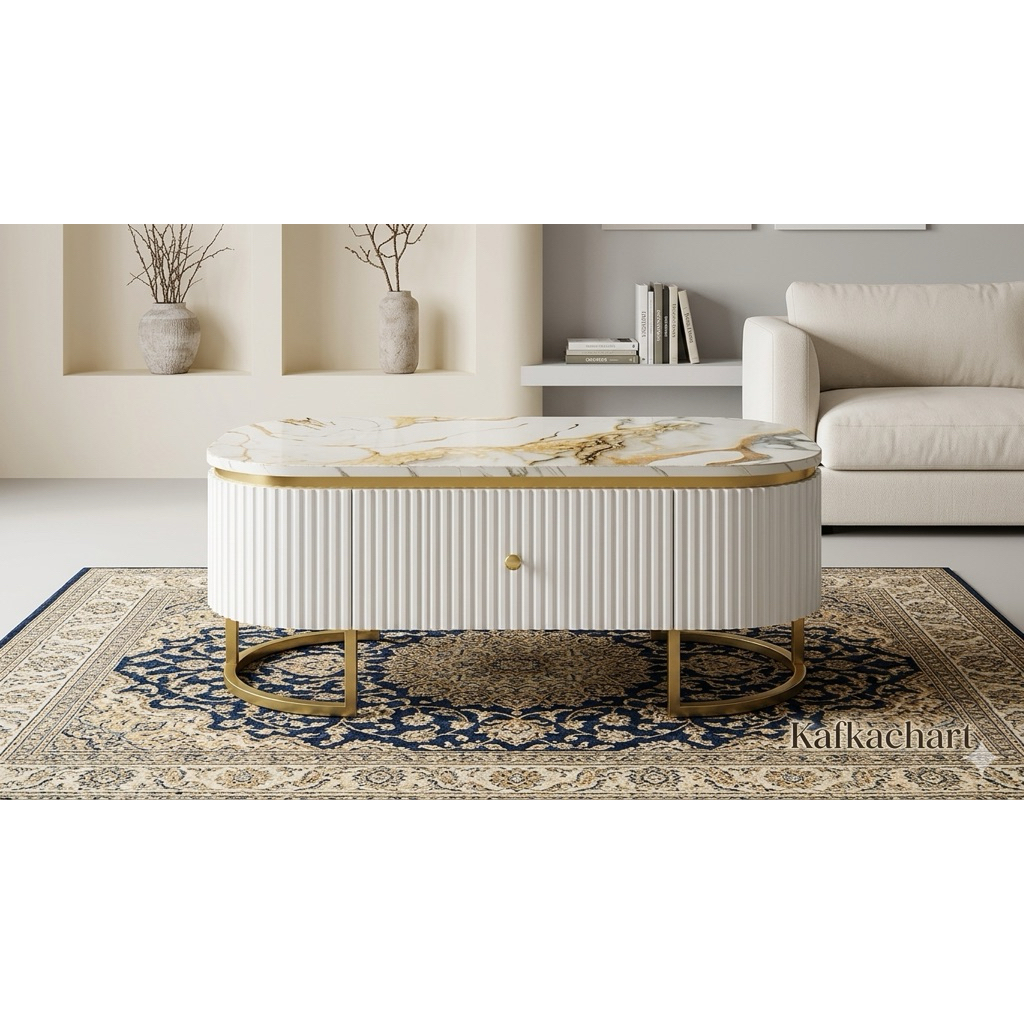 Meja Tamu Oval Gold Minimalis Meja Besi Modern