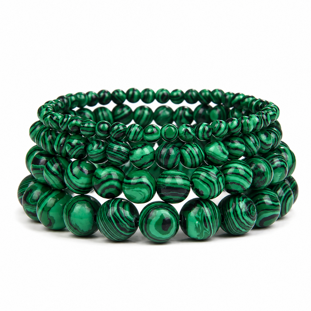 Gelang Batu Alam Asli Kalimantan Warna Hijau Perunggu Natural Gemstone Green Malachite Crystal Beade