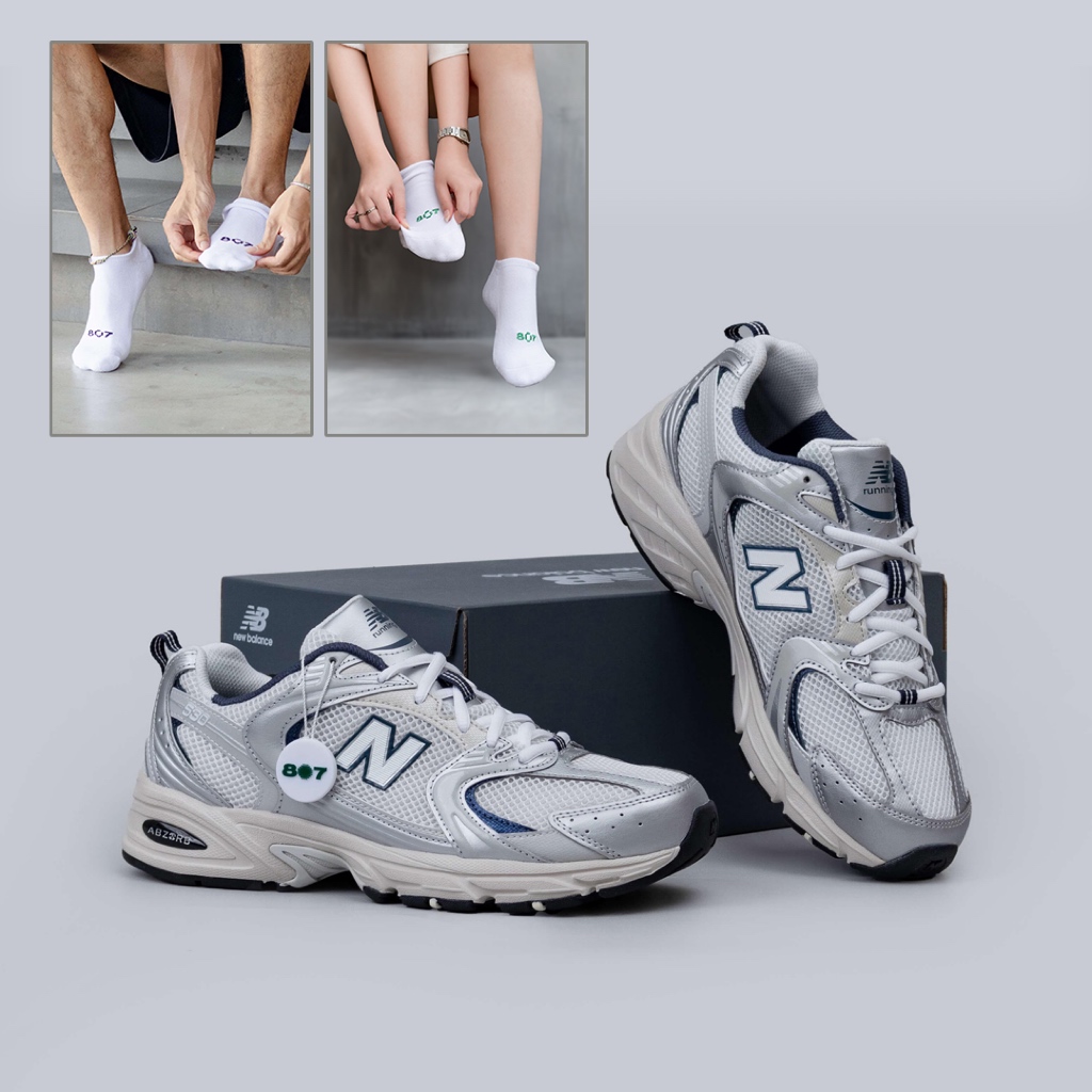 New Balance 530 Steel Grey Dengan Kaos Kaki