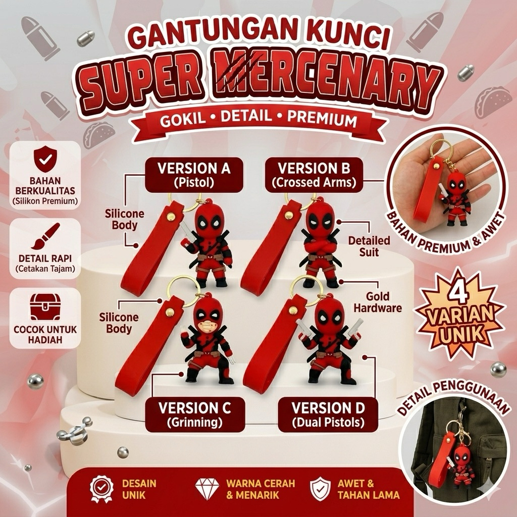 Gantungan Kunci Deadpool 3D Boneka Deadpool Marvel Silikon by SOLLATANZA
