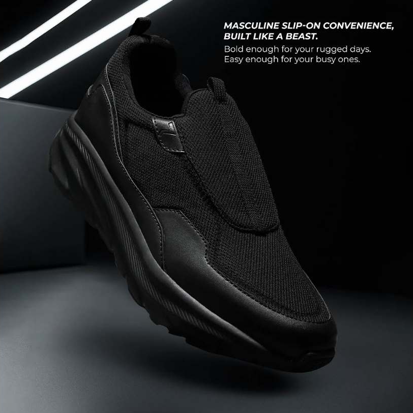 REYL MAN ORI x uawindonesia | SEPATU REYL MAN ONYX FULL BLACK - Sepatu Pria Sporty Slip On Sneakers