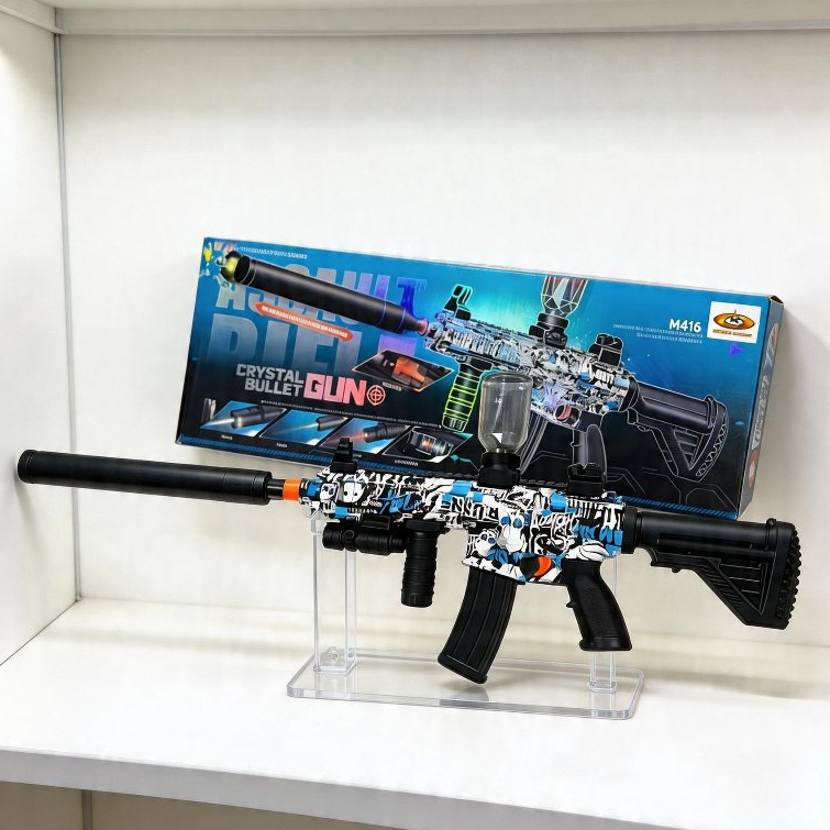 Mainan Tembakan Water Gel Blaster M416 Skala 1:1 Peluru Air Crystal Gun Otomatis Spray Flash Effect 
