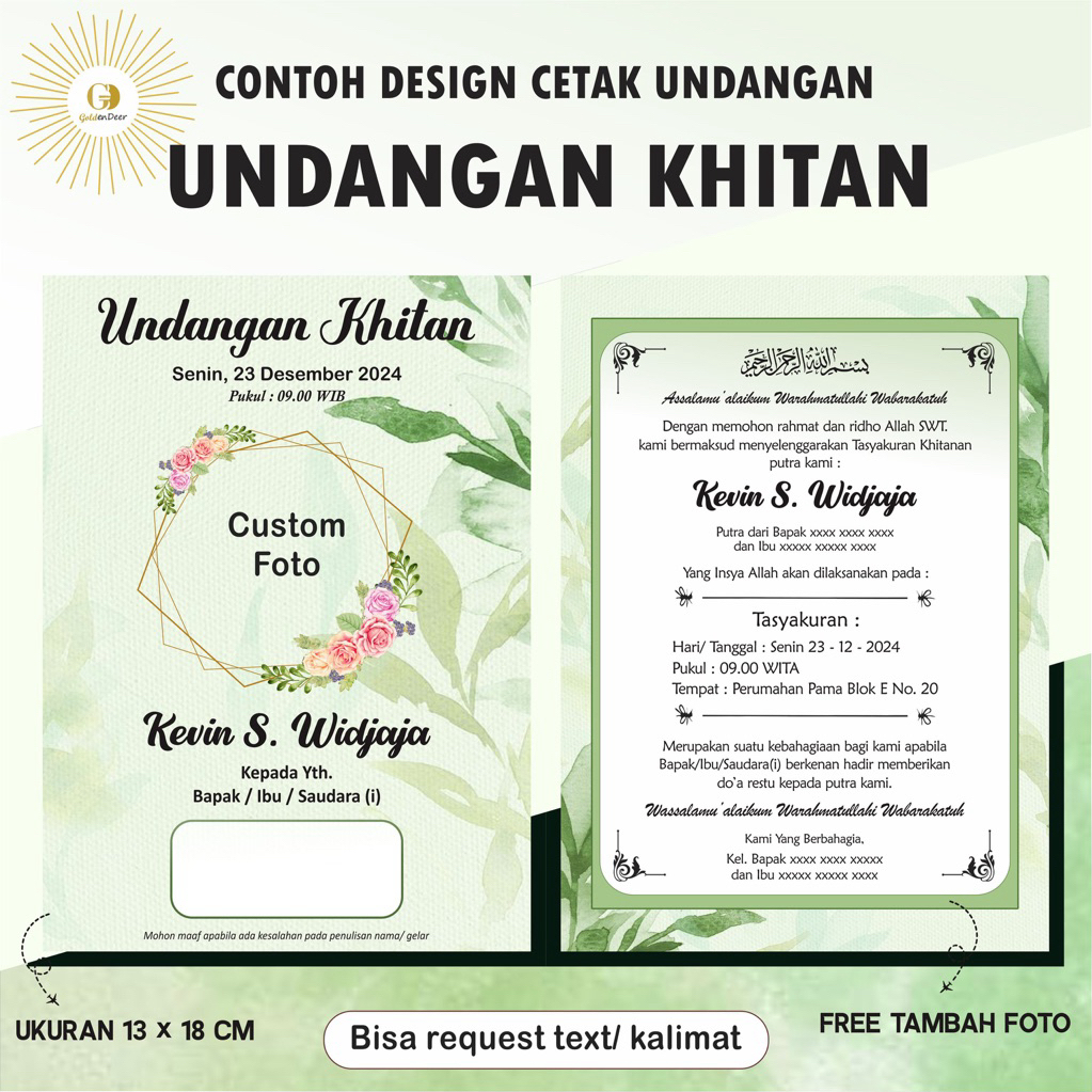 Cetak Undangan Sunatan/ Undangan Tasyakuran Khitan/ Undangan Khitanan/ Khitanan/ Sunat