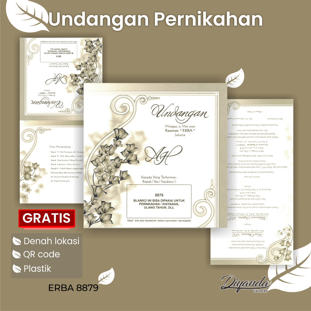 Undangan Pernikahan Minimalis Elegan Abu-abu putih | Blangko Undangan Nikah Murah | ERBA 8879