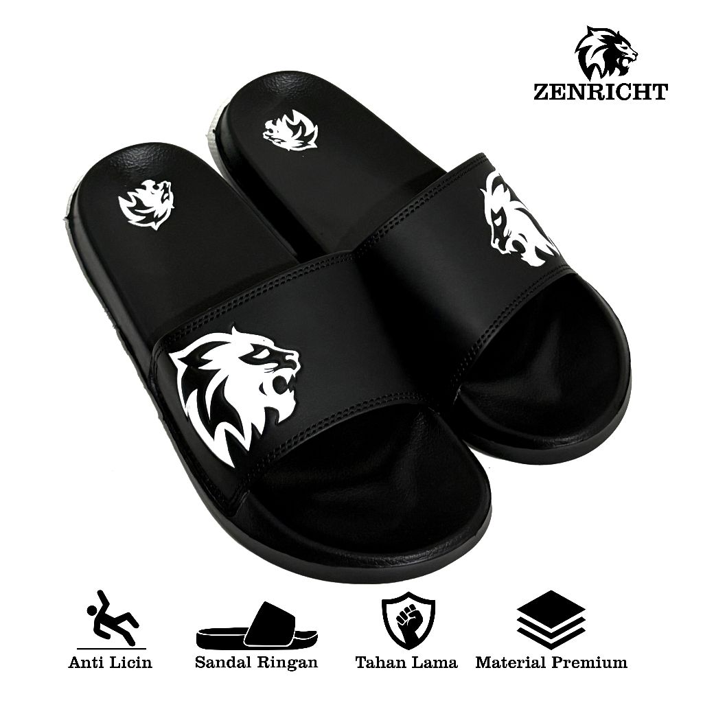 Zenricht - Sandal Selop Pria Sandal Slip On Pria Hitam Putih