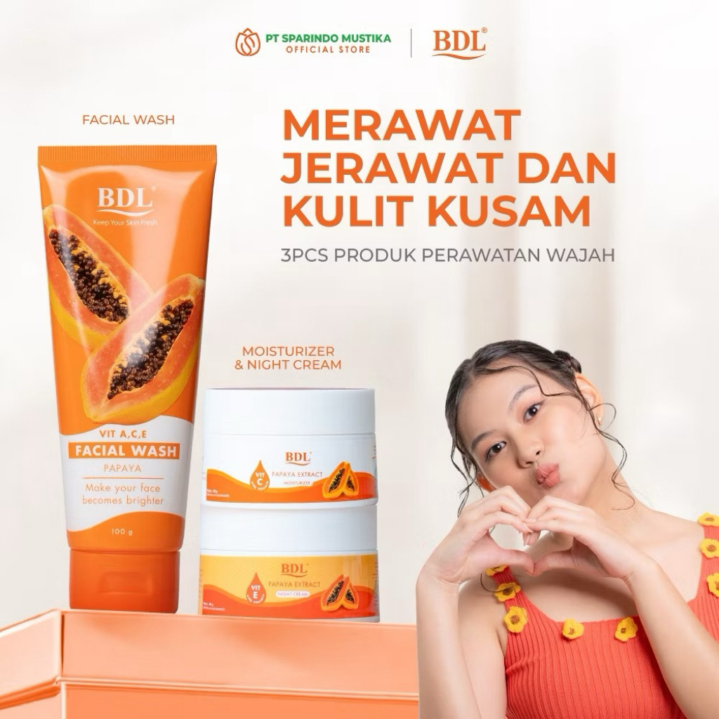 Paket BDL Cream Siang&Malam+Face Wash Papaya 3in1