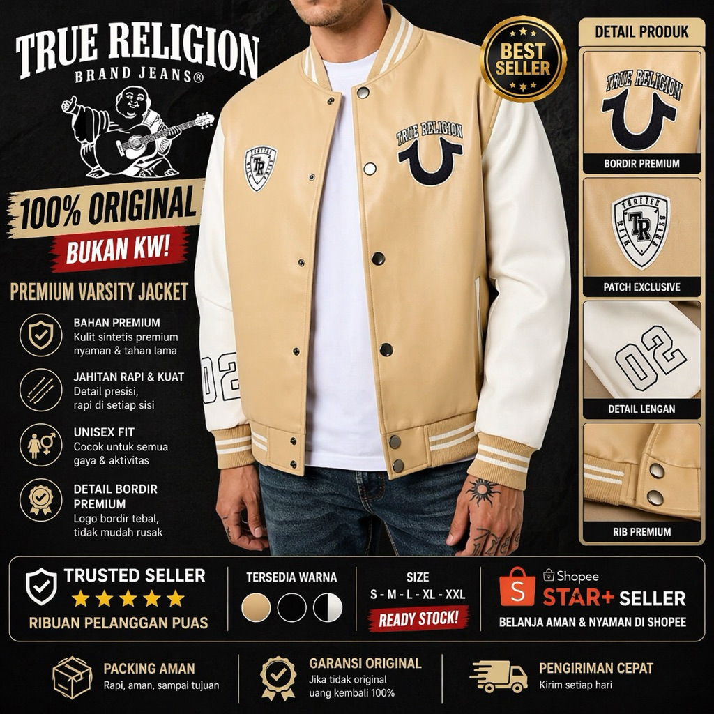 Jaket True Religion Original Model Logo Patch Varsity Size L