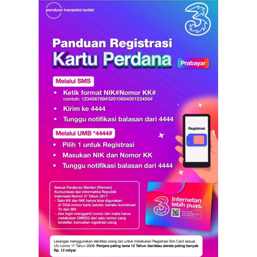 PROMO KARTU PERDANA TRI AON PRABAYAR | Masa Aktif Setahun