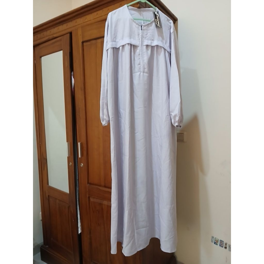 NEW Gamis Umroh Putih Lilac Keabuan Cerah Ld -+110cm
