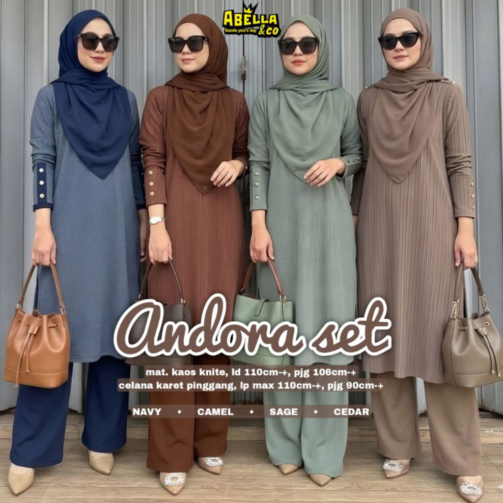 Andora Setelan Wanita Celana Kulot dan Long Tunik Bahan Kaos Knit