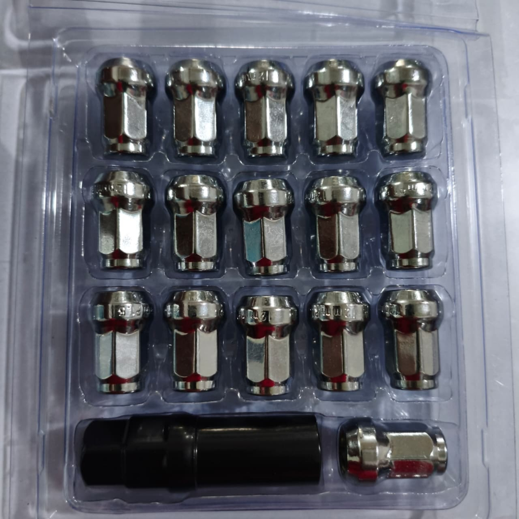 Baut Racing Mur Roda HEPTAGON Ukuran 1,5 Silver Chrome HSR Isi 16 Pcs Free Kunci Mobil Toyota Daihat