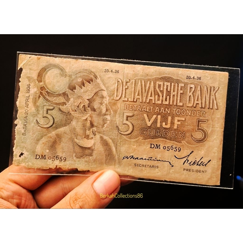 uang 5 gulden seri wayang de javasche bank tahun 1936