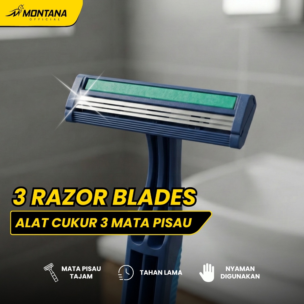 MONTANA 3 Razor Blades Stainless Alat Cukur 3 Mata Pisau 118m Perfection Shaving TRZ-3B