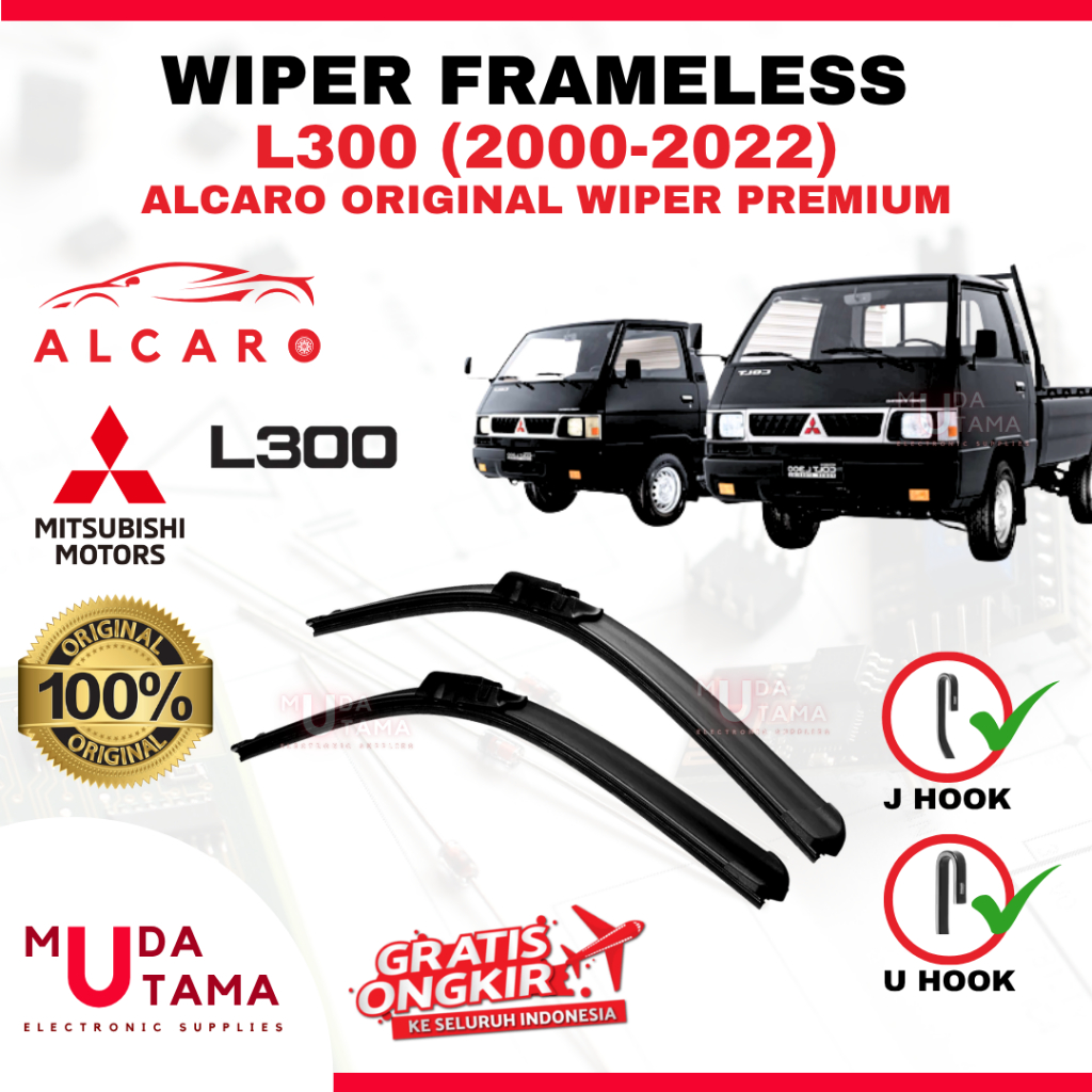 Wiper Frameless L300 PickUp 2000 s/d 2022 Original Alcaro - Sapu Kaca Pick Up L300 - Wiper L300 Fram