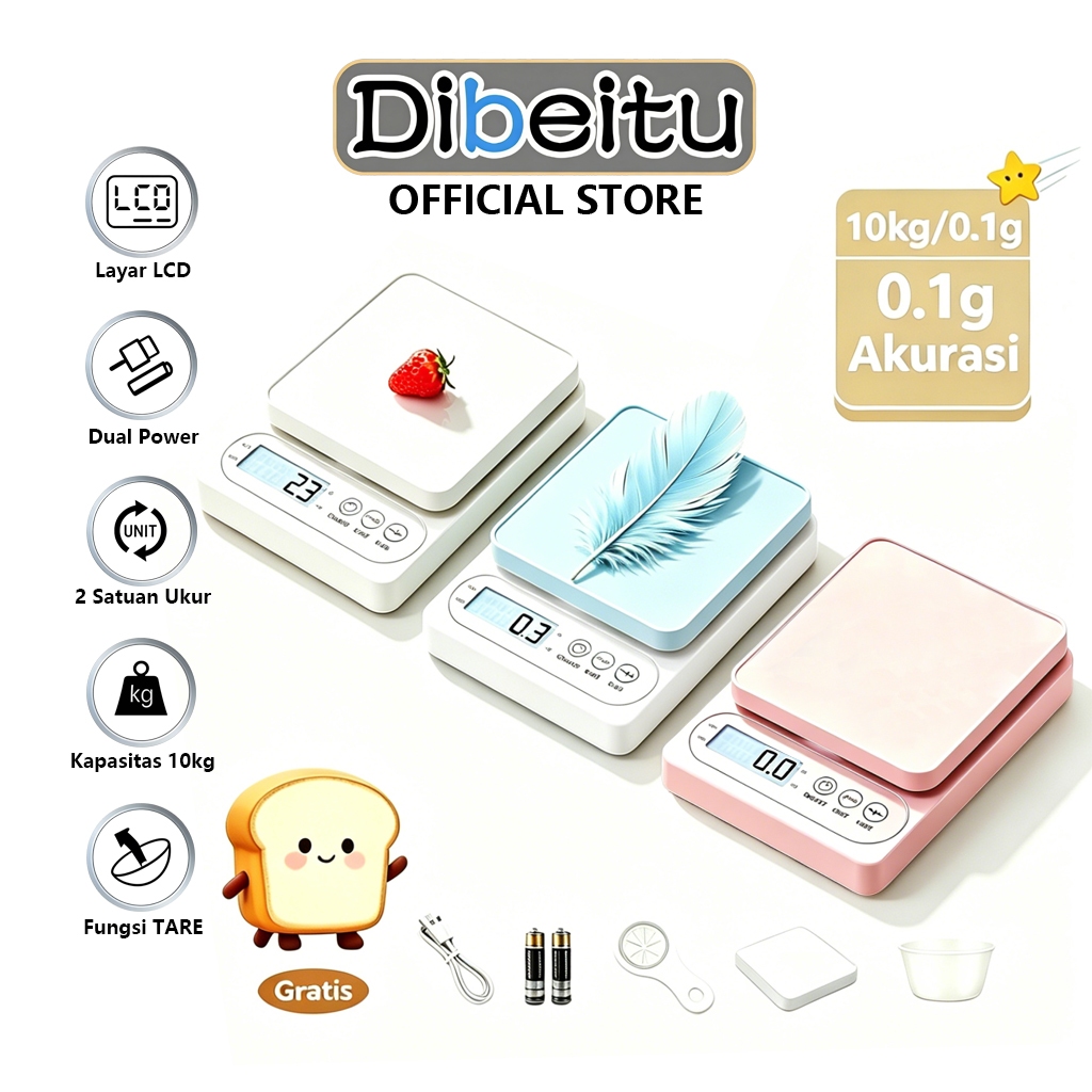 Timbangan Kue Dapur Digital 10kg Akurasi 0.1g Timbangan Elektronik Kitchen Scale USB Rechargeable