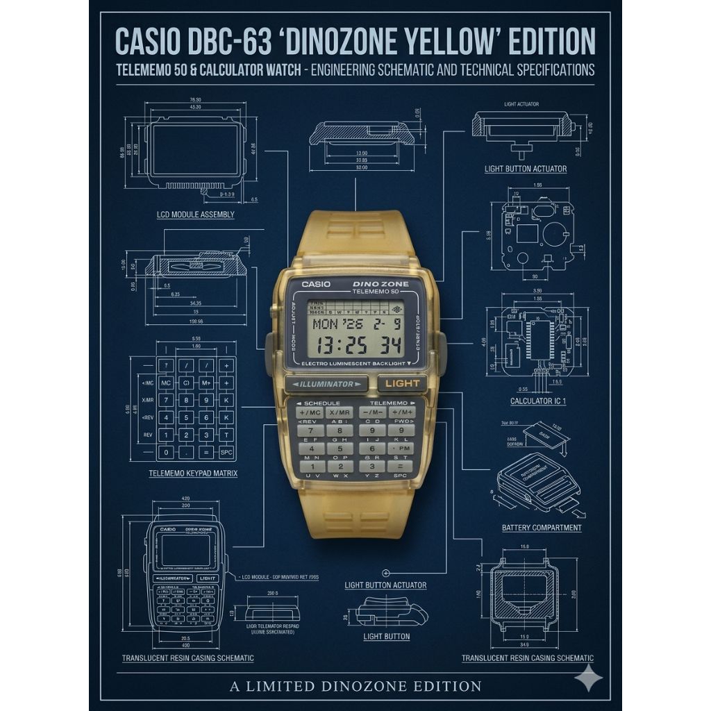jam casio dbc-63 edisi dinozone yellow rare/vintage