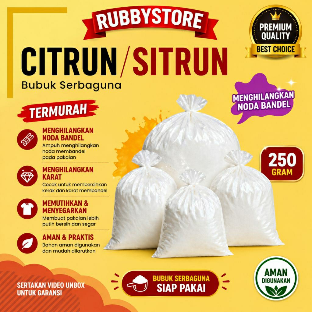 Sitrun citric acid 250gr bungkus asam citrun pemutih pembersih grosir / SITRAT / Citric Acid Food Gr
