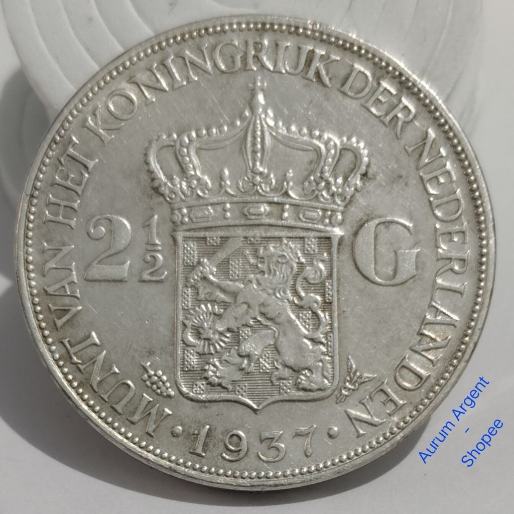 H2.5G.9-- 1 PC KOIN PERAK KUNO ASLI 2.5 GULDEN WILHELMINA TH 1937 -- SILVER COIN --