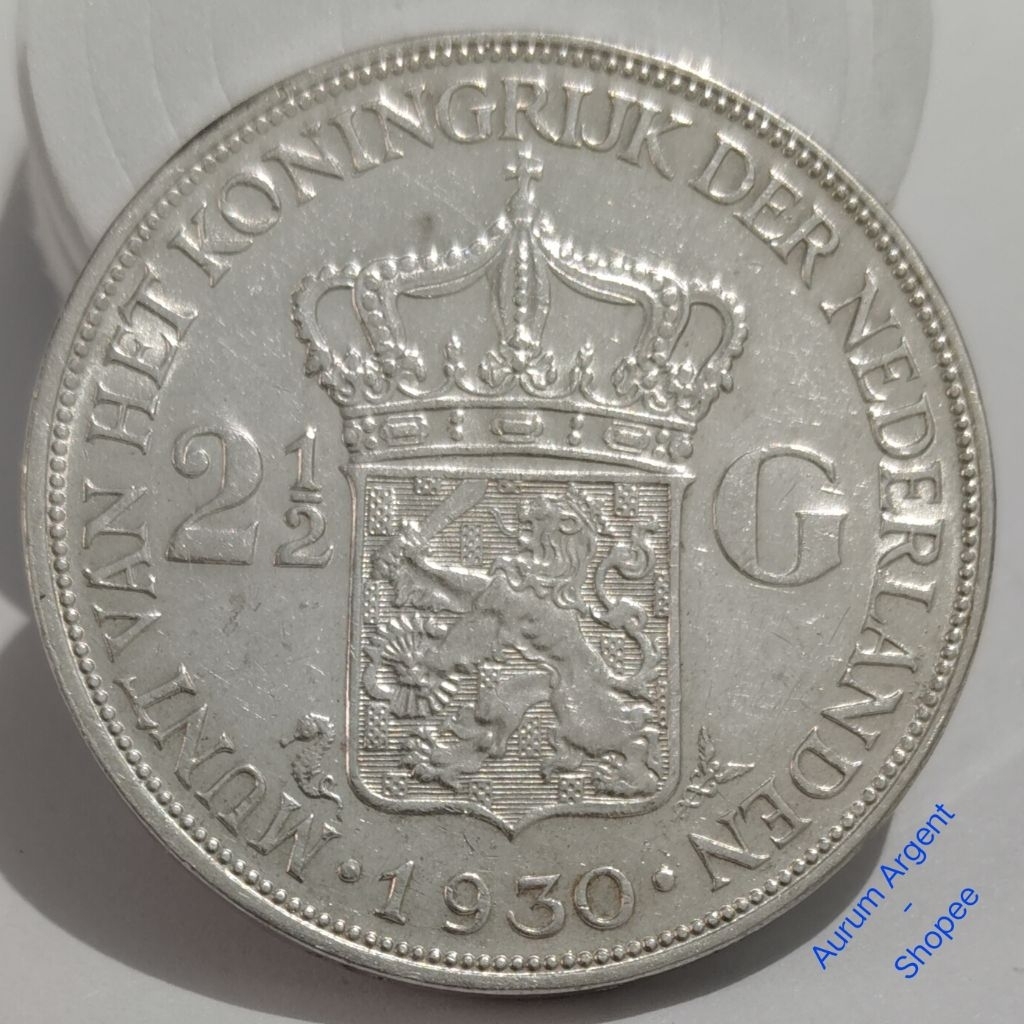 H2.5G.5-- 1 PC KOIN PERAK KUNO ASLI 2.5 GULDEN WILHELMINA TH 1930  -- SILVER COIN --