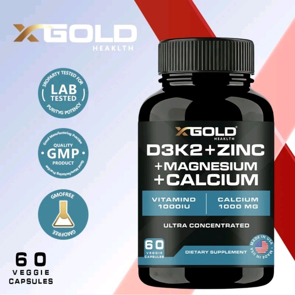 XGold Health D3K2 Zinc Magnesium Calcium Suplemen Vitamin D3 K2 Mineral Tulang dan Daya Tahan Tubuh 