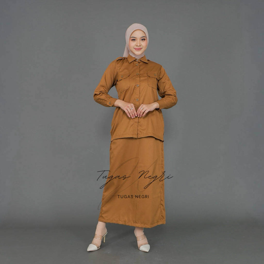 Baju Seragam Kemeja PEMDA Wanita PNS Terbaru Model Stelan Saku Dada Rok A/Rok Span/Celana