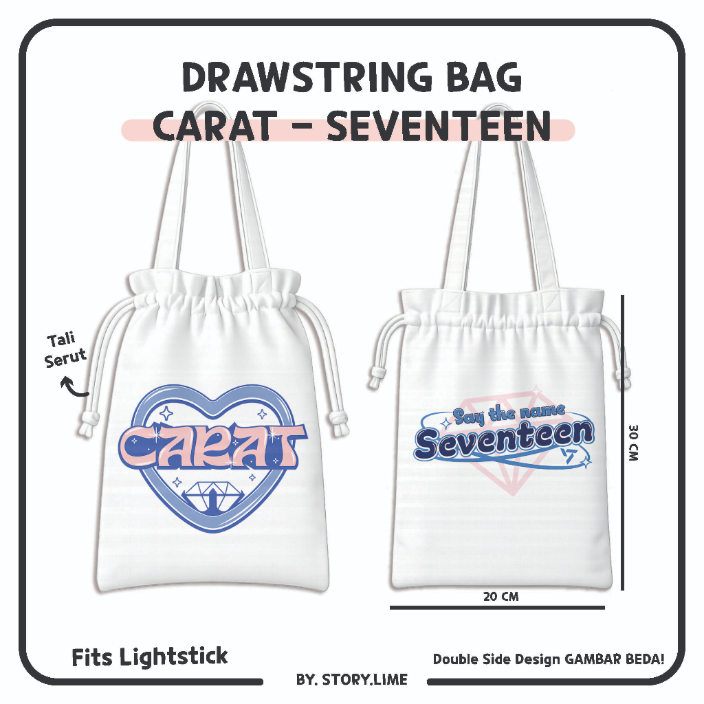 CARAT - SAY THE NAME SEVENTEEN Drawstring Bag Totebag Serut Lightstick KPOP By. STORY.LIME