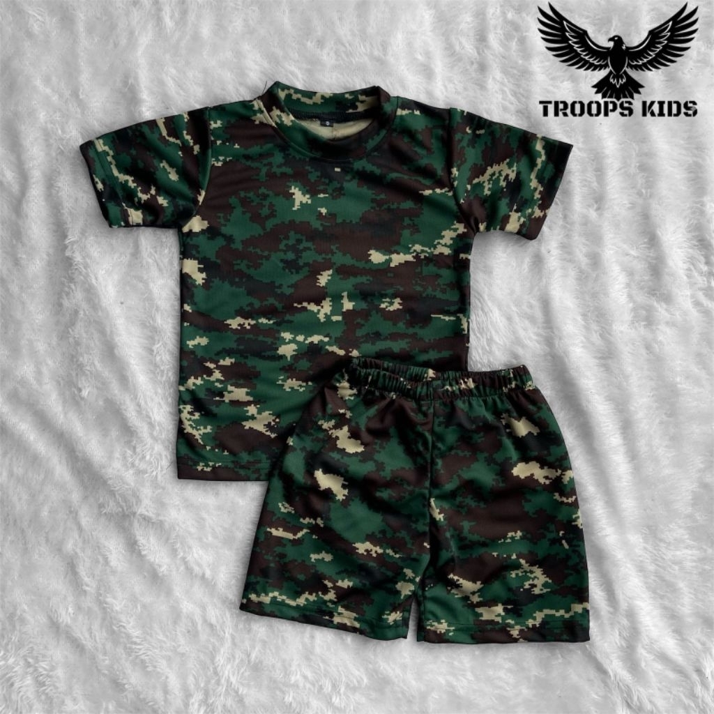 Baju Setelan Anak Laki-Laki Motif Loreng Tentara / Setelan Kaos Pendek Anak Army Look