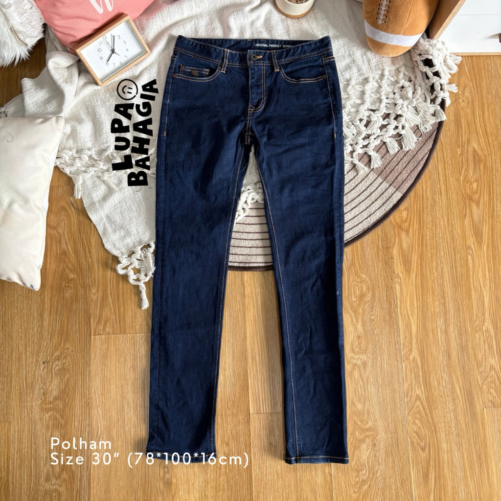 POLHAM Indigo Blue Skinny Stretch Jeans Long pants size 30" • 100% Original (Celana Panjang)