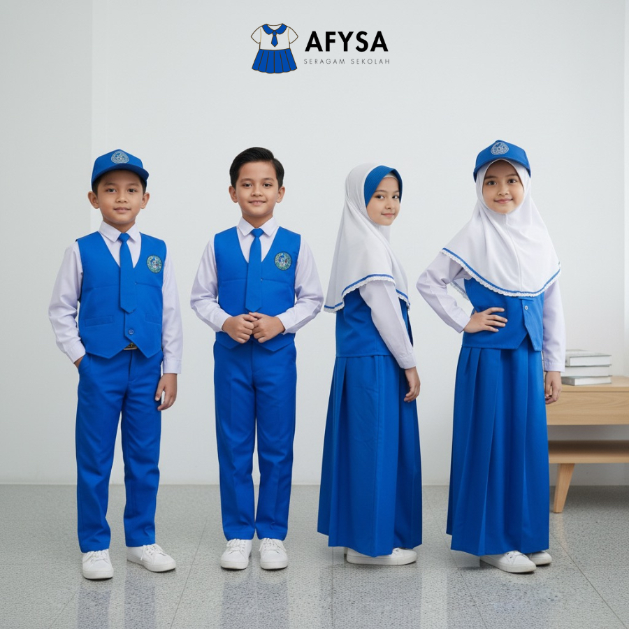 Seragam Sekolah Anak TK Biru Putih Panjang - Baju TK Nasional