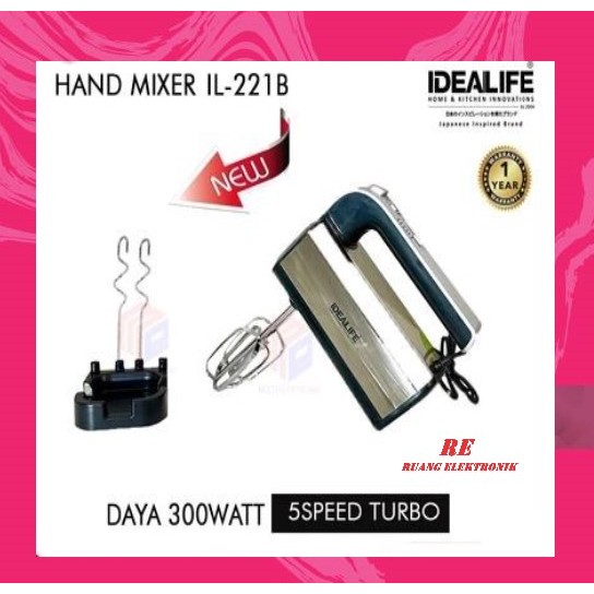 Idealife Hand Mixer Multi Speed Idealife IL-221B / IL 221B / IL221B Dilengkapi 5 Speed Turbo