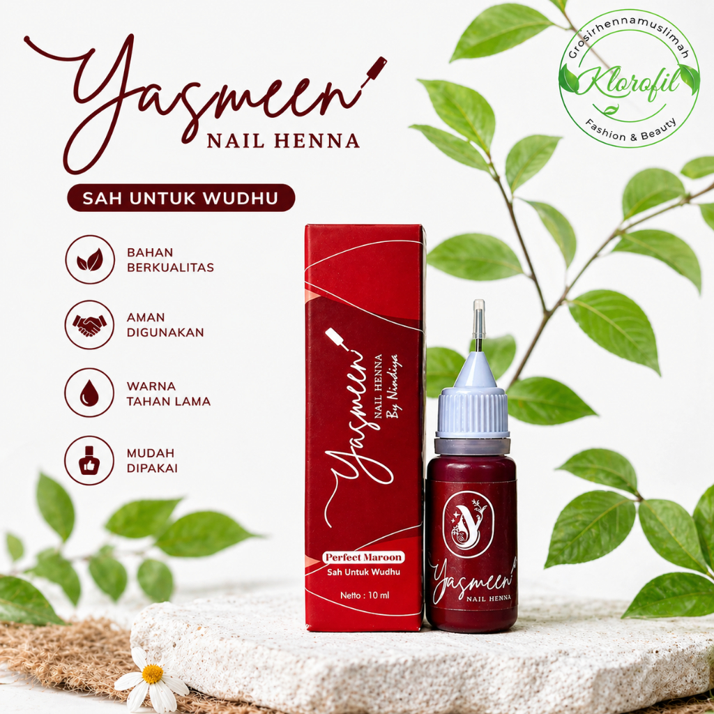YASMEEN Nail Henna Halal BPOM Tahan Lama 10ml  Hena Kuku Warna Maroon Merah Pink Oranye Hitam Coklat