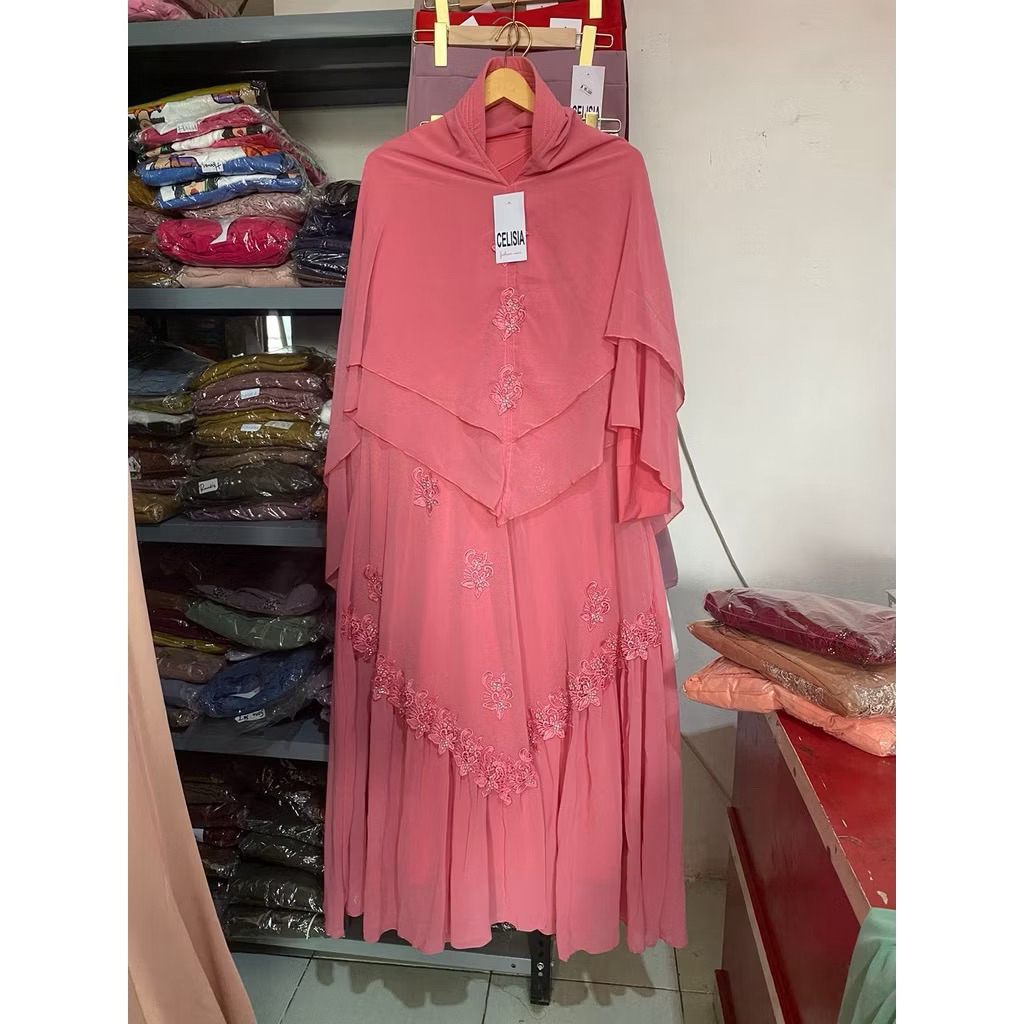 GAMIS CERUTY ALINEA SYARI SET KHIMAR/GAMIS CERUTY POLOS SET SYARI