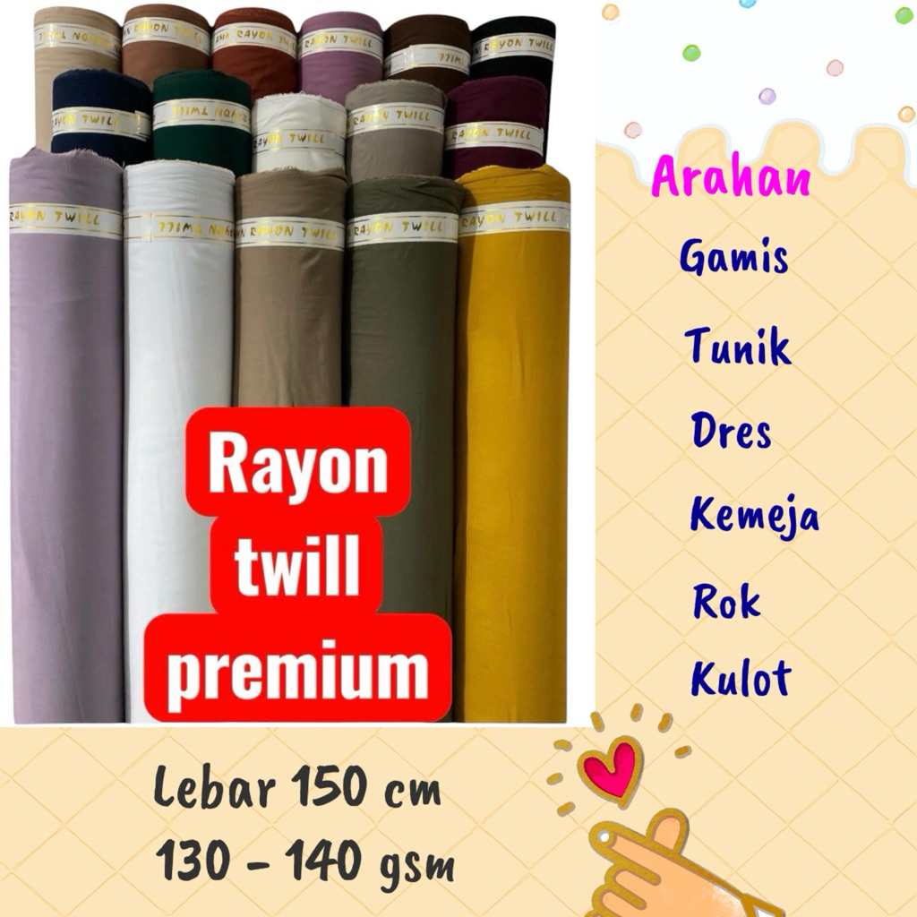 kain rayon twill polos kualitas premium halus lembut adem jatuh bahan gamis rok atasan