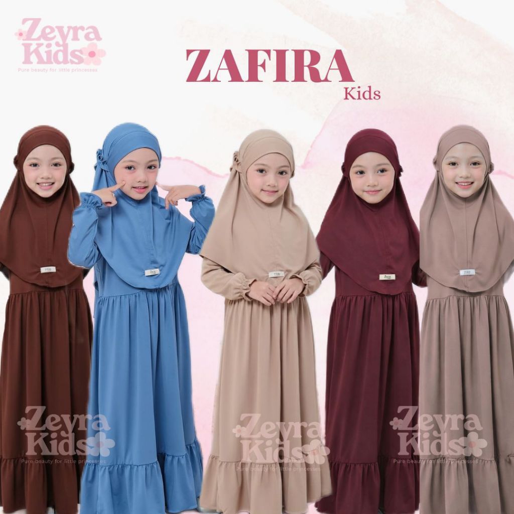 Zafira Kids Dress - Baju Gamis Pullover Anak Perempuan Muslim - Set Hijab - Bahan Jersey Premium