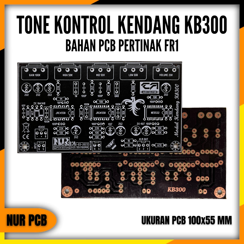 PCB Tone Control KB300 15VDC CT 10x5.5cm Peavey TC-015