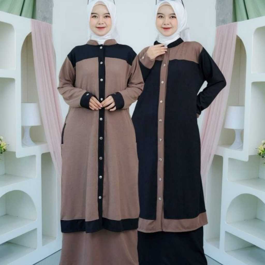 Oneset Nayyara Setelan Rok tunik Syar’i Jumbo Ld 120 Set TunikTerbaru