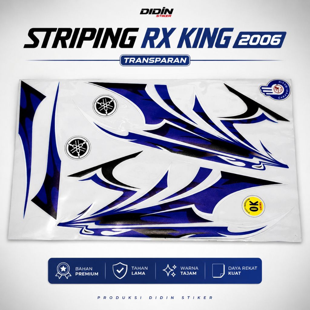 Striping RX King 2006 Transparan warna biru ungu Stiker Ter-cutting Teknologi Print UV Tahan Kualita