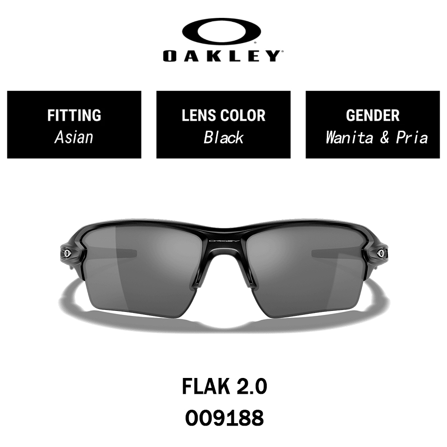 Asli OAKLEY HOLBROOK FLAK 2.0 OO9188 Kacamata Hitam Prizm ™ 60mm Black Wanita Pria Sunglasses Origin