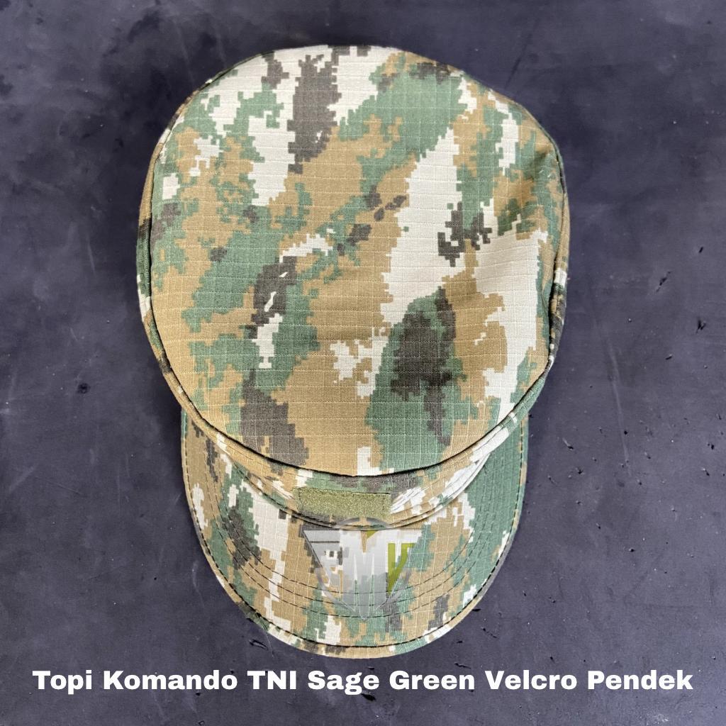 Topi Komando TNI Sage Green Velcro Pendek