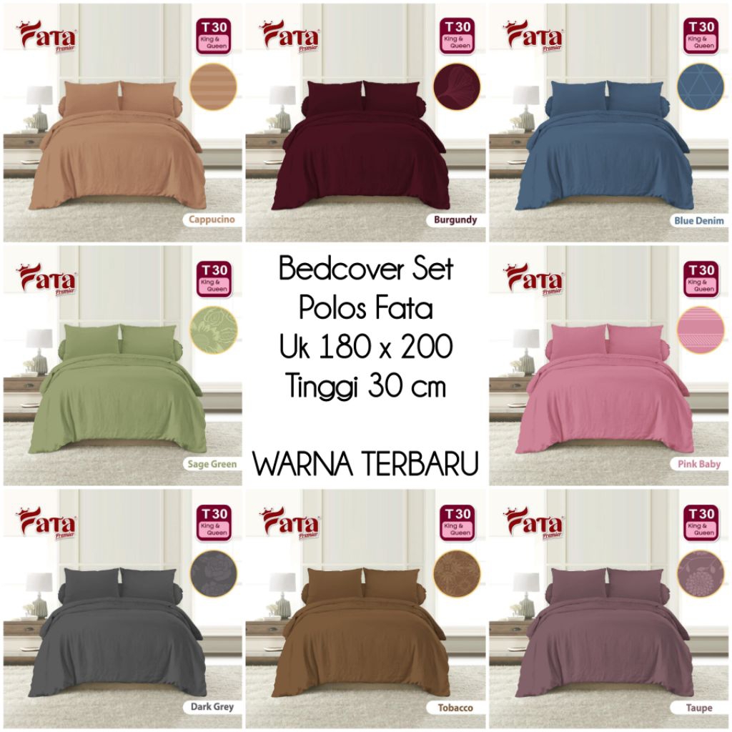 Bedcover Set Polos Fata Uk 180x200 T 30 CM / WARNA POLOS TERBARU / BEDCOVER SET EMBOSS / BEDCOVER SE