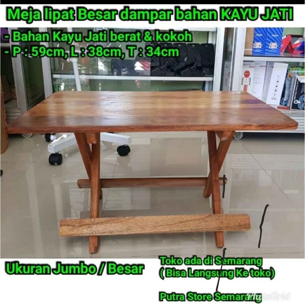 Meja Lipat Dampar Kayu Jati 60cm Plitur Meja Portable Bahan KAYU JATI meja lipat lesehan ngaji belaj
