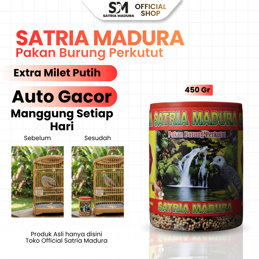 SATRIA MADURA Pakan Perkutut Putih Gacor Harian Bahan Rempah Berkualitas 450g