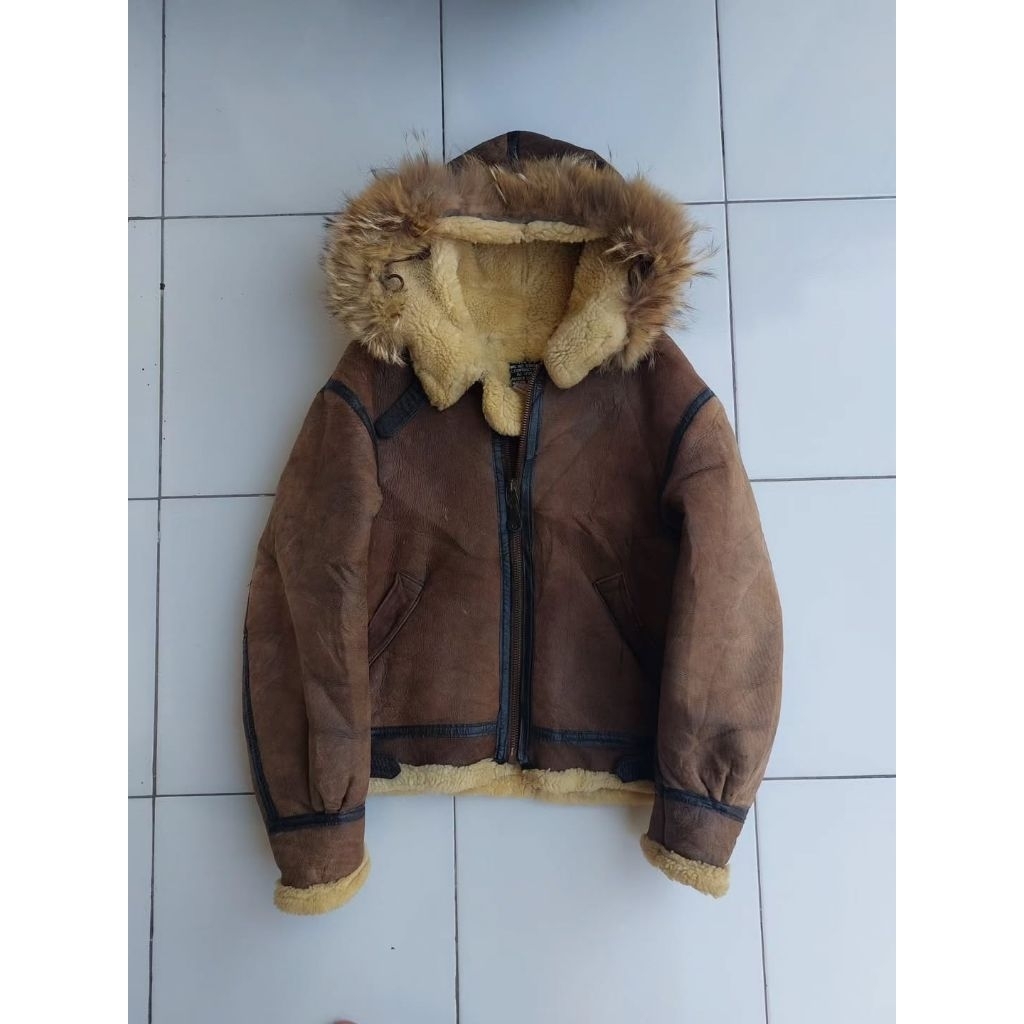 Avirex B3 Hooded Vintage Leather Flight Jacket Bomber Pilot Army Military USA Jaket Kulit Classic Re