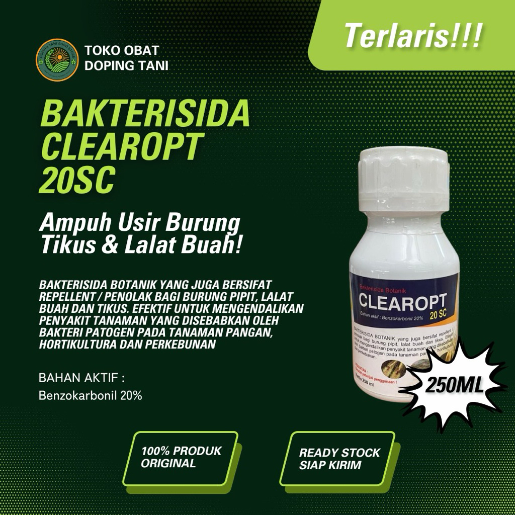Bakterisida CLEAROPT 20sc 250ml Bahan Aktif Benzokarbonil 20% Ampuh Usir Burung Tikus & Lalat Buah