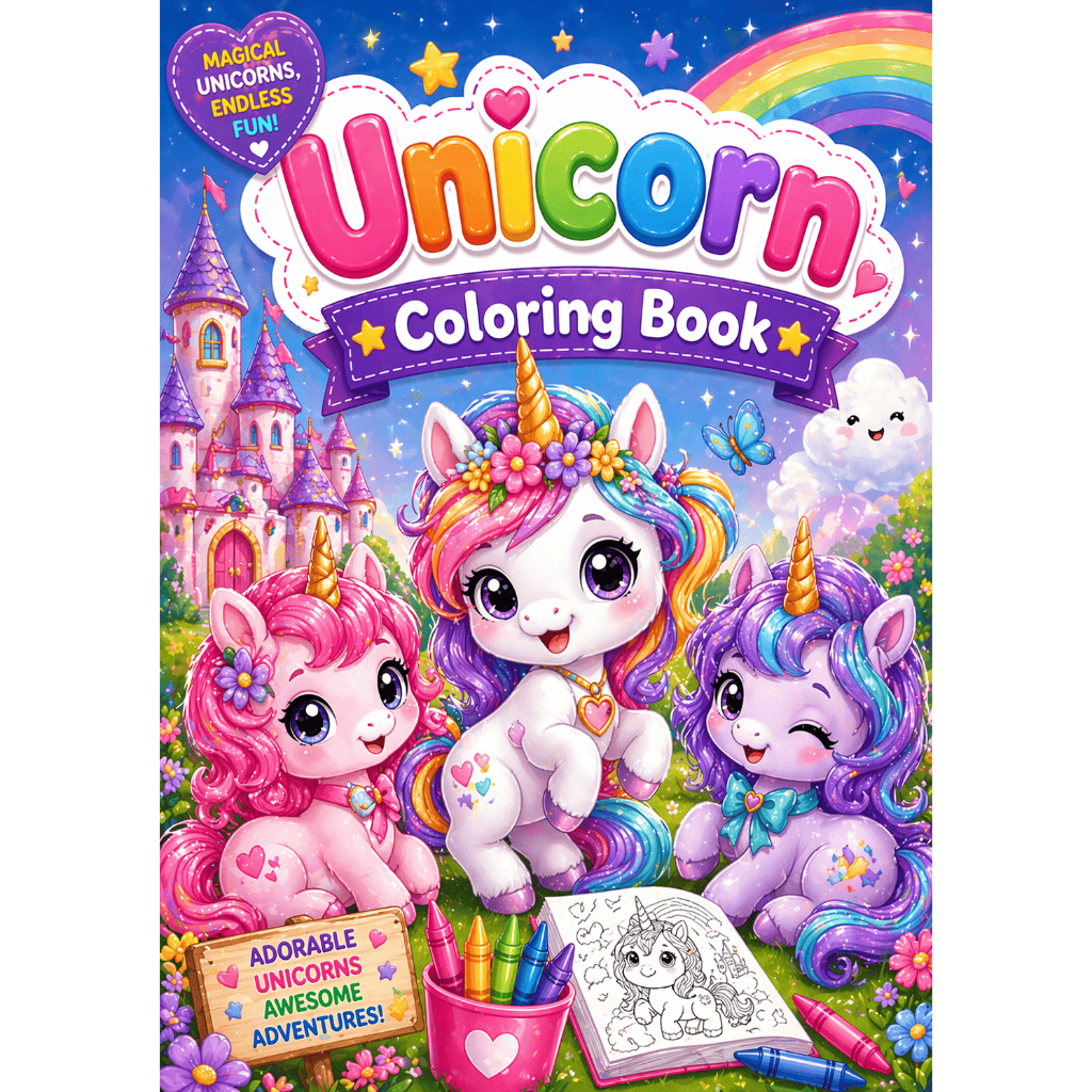 Buku mewarnai digital anak tema unicorn - Printable PDF