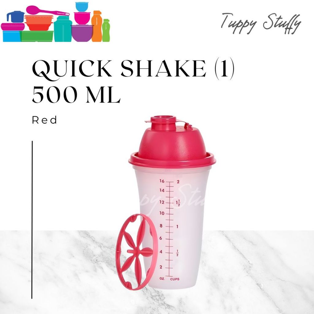 Tupperware Quick Shake 500ML - Red | shaker manual tupperware / gelas takar