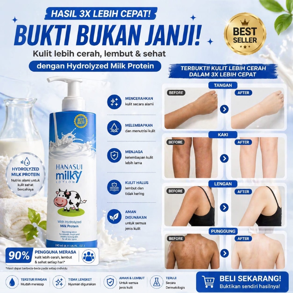 LOTION PEMUTIH BADAN HANASUI GLUTA MILKY PEMUTIH BADAN PERMANEN BODY WHITENING PEMUTIH BADAN BPOM