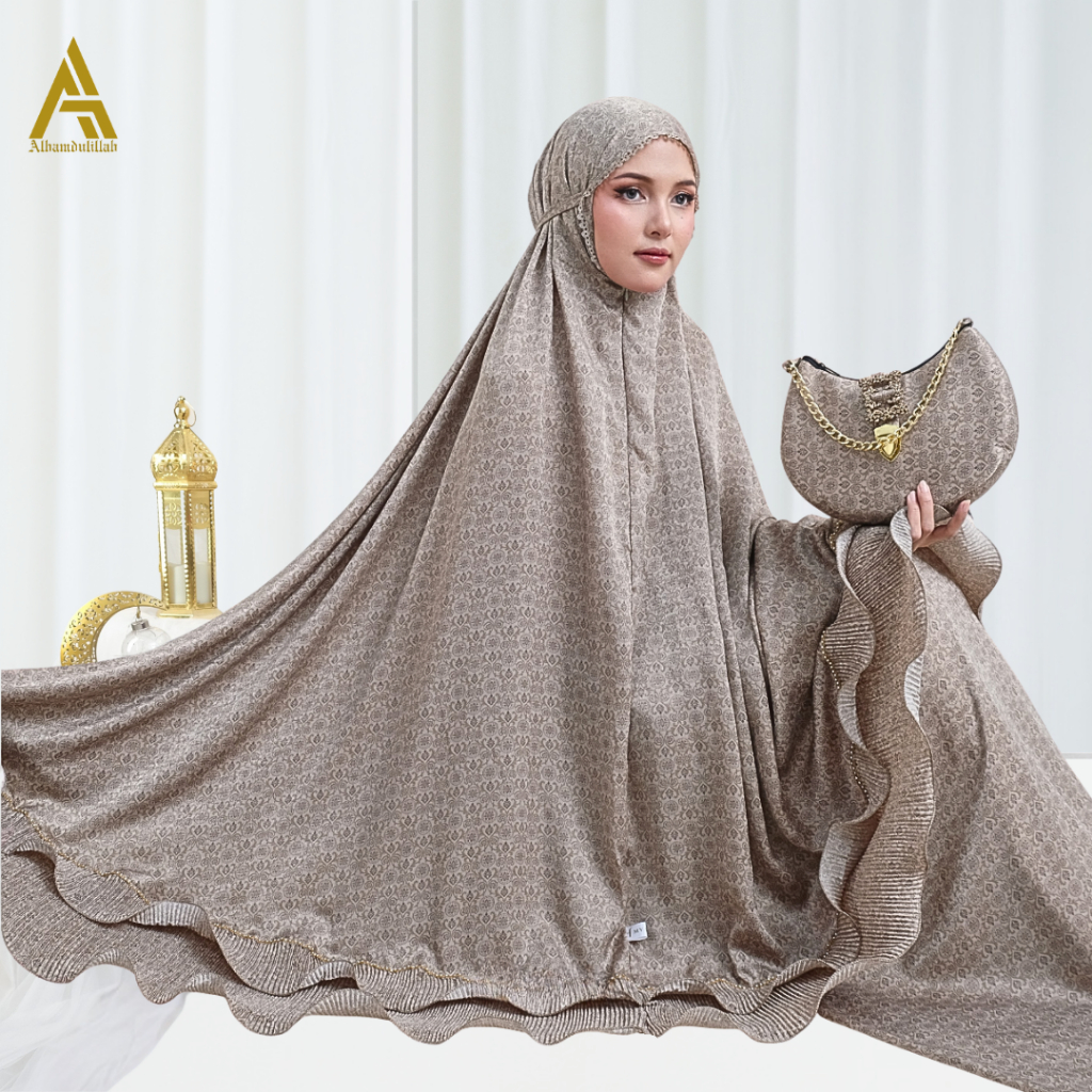 ALHAMDULILLAH - Mukena Dewasa Mewah Santorini Silk Gelombang Cinta Plit 2in1 Athasya Series