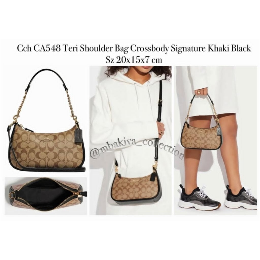CO CA548 Teri Shoulder Bag Crossbody Signature Khaki Black